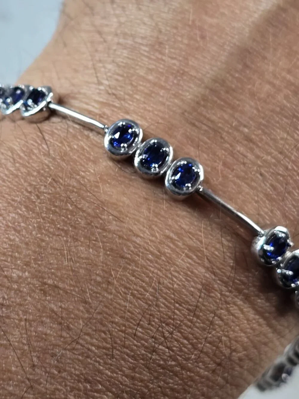 Womens Vintage Estate Sterling Silver Modernist Sapphire Bracelet 13.1g #E4181